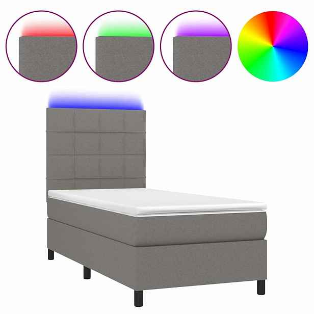 vidaXL Box spring postel s matrací a LED tmavě šedá 80 x 200 cm textil