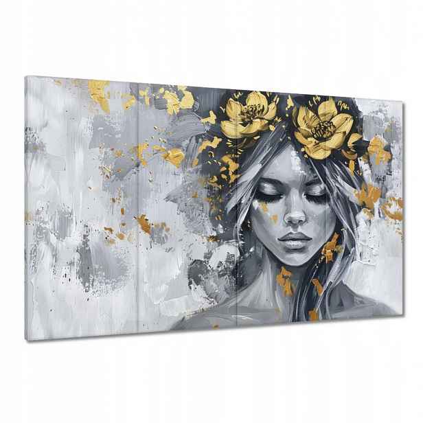 Obrazy 120x80 Žena Abstrakt Zlatá Květina