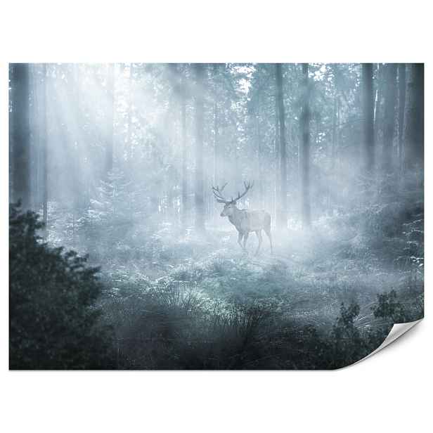 Muralo FOTOTAPETA do Obývacího Pokoje Jelen Mlhavý Les Stromy Rostliny 200x140