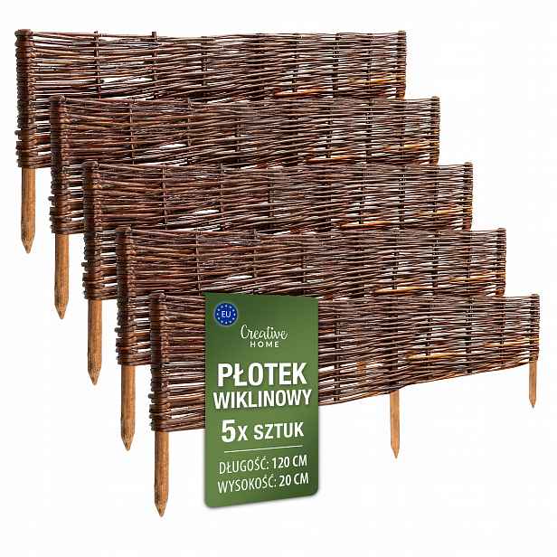 Proutěný plot zahradní palisáda trávníkový lem hnědý 120 x 20 cm 5 ks