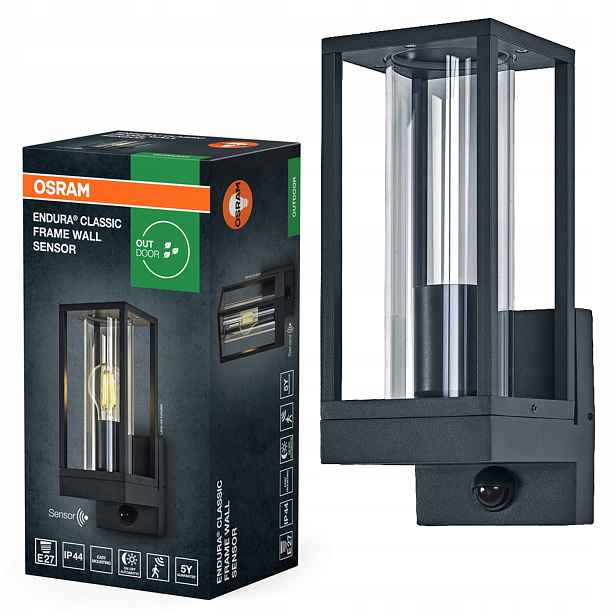 Zahradní nástěnné svítidlo Venkovní fasádní lampa E27 IP44 Snímač pohybu Osram