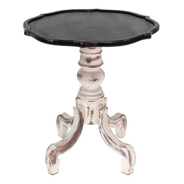 Krémový antik dřevěný stolek s černou odkládací deskou Frances - Ø 66*75 cm Clayre & Eef