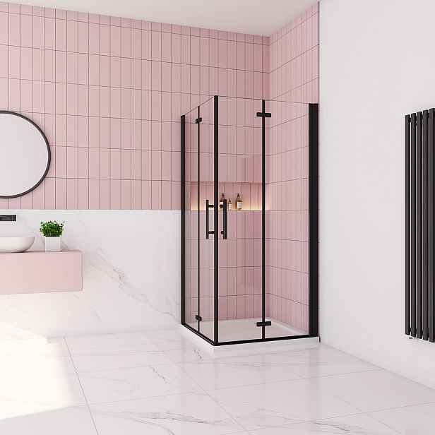 Sprchový kout MELODY BLACK R1276, 120x76 se zalamovacími dveřmi