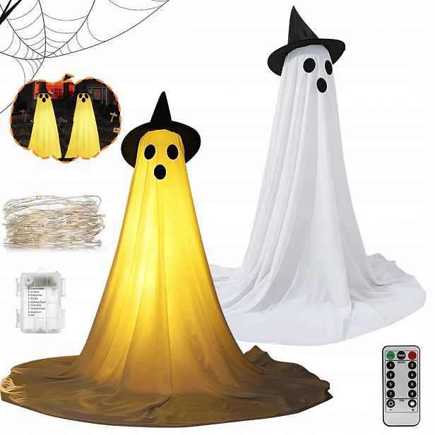 2X Svítící Led Duch Na Halloweenská Zahradní Dekorace Odolná Proti Větru 0.6-2.1 M