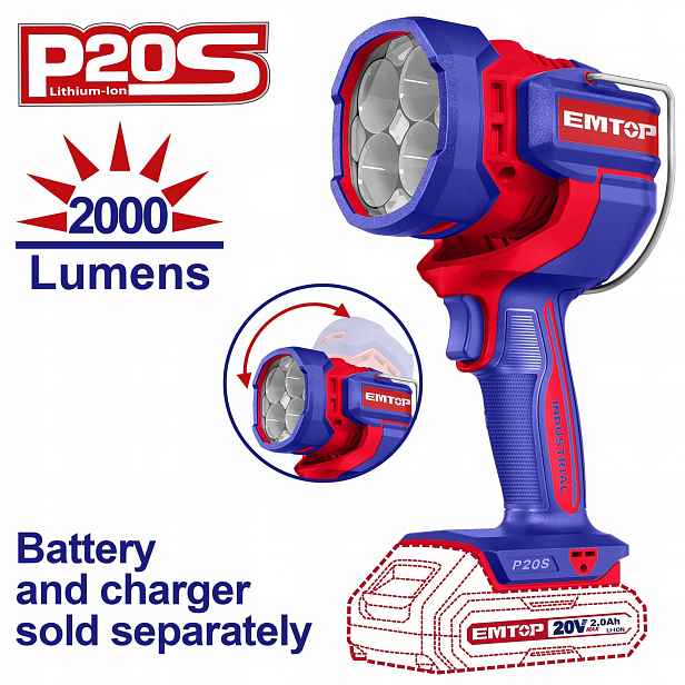 Akumulátorová Led lampa Emtop 20V 22,5W 2000 lm P20S Solo ELWLI2088