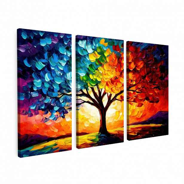 MuchoWow OBRAZ NA PLÁTNĚ 3dílná sada Strom - barevný - vzhled barvy - abstraktní 90x60 cm
