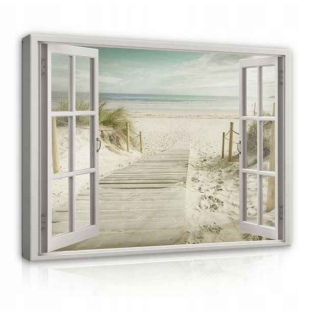 Obraz Na Plátně Canvas 120x80 Okno Pohled Na Pláž 3D
