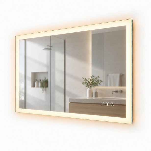Relaxdays ZRCADLO stříbrné koupelnové LED se zásuvkou 70x50 cm