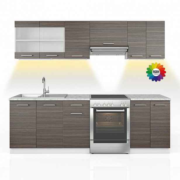 Vicco KUCHYŇSKÁ LINKA R-Line, Ušlechtilá šedá/Bílá, 240 cm S pracovní deskou s páskem LED