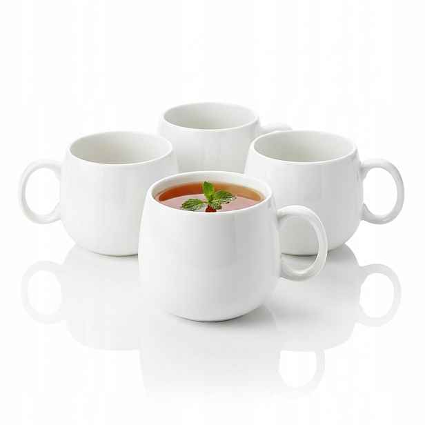 4x Velký hrnek na kávu a čaj 400 ml Wilmax Bílý Porcelánový Prasklý Barel