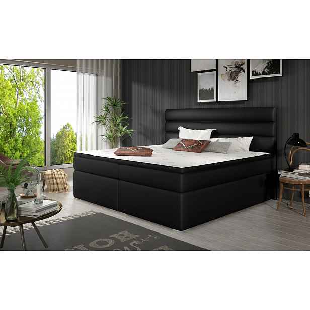 Kontinentální postel 180x200 SERION - černá eko kůže