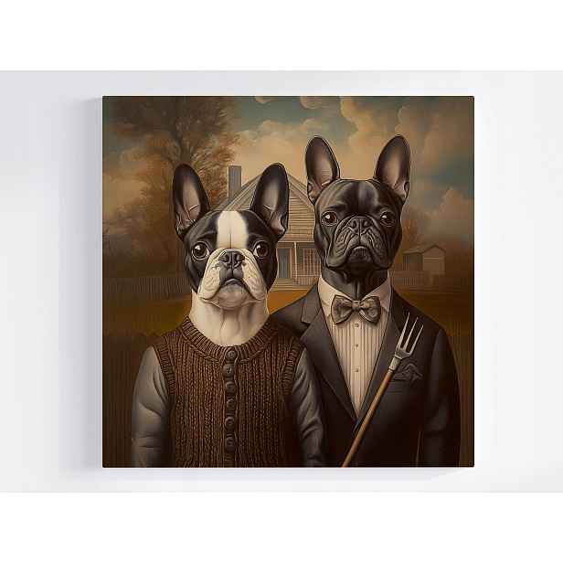 Obraz Na Plátně Canvas Portrét Francouzský Buldoček American Gothic 50x50