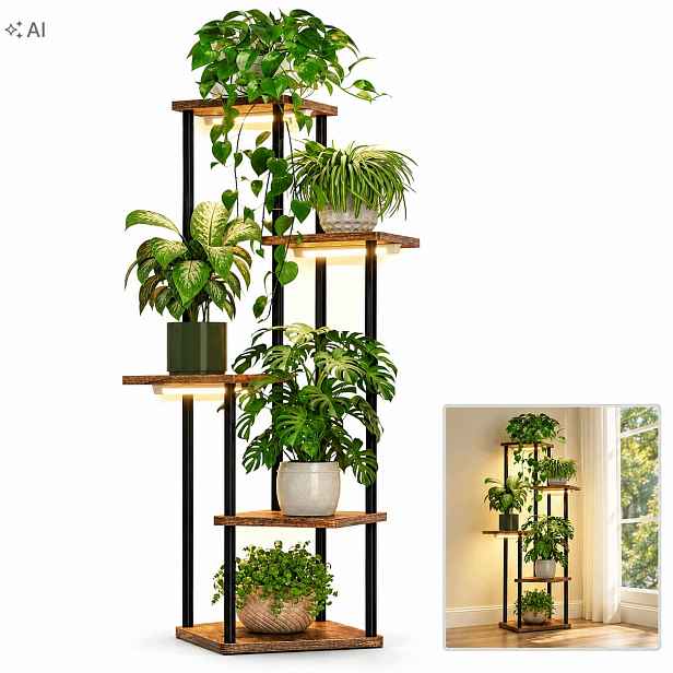 Vysoký držák na květináč stojící kovový Led 5 úrovní Loft regál na květiny 107 cm