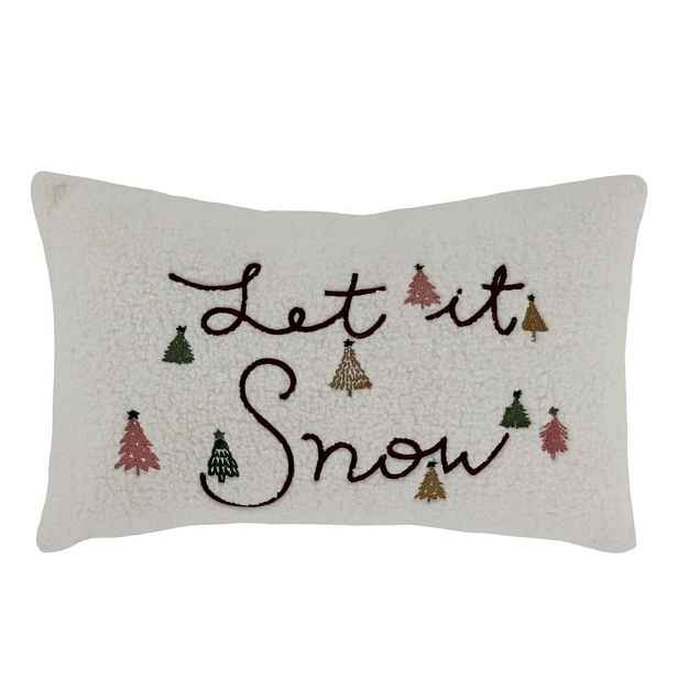Bílý chlupatý povlak na polštář se stromky Let it Snow - 35*50 cm Chic Antique