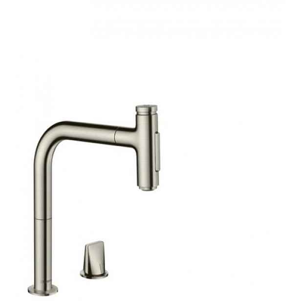 Dřezová baterie Hansgrohe Metris s vytahovací sprškou, 2 proudy vzhled nerezu 73818800