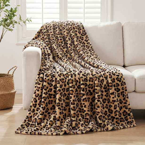 TEMU 1ks Leopardí Flanelová o Velikosti Double, Vhodná na Pohovku, Cestování, Postel, Obývací Pokoj, 300GSM Oboustranná Ultra-Měkká Nadýchaná s