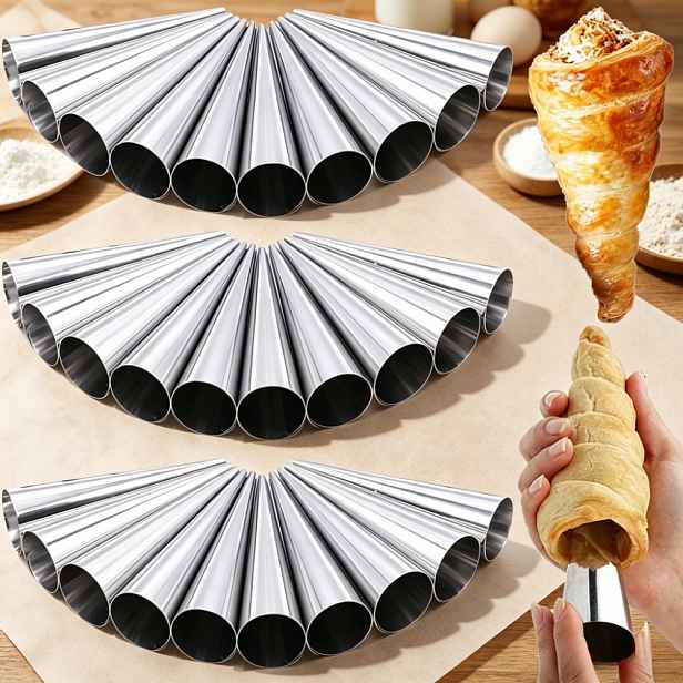 TEMU 30ks Nerezová Spirálová Trubička na Croissanty, Vhodná pro Výrobu Krémových Kuželů, Pečiva, Dortů a Dalších Pečených Dobrot, stejně jako pro