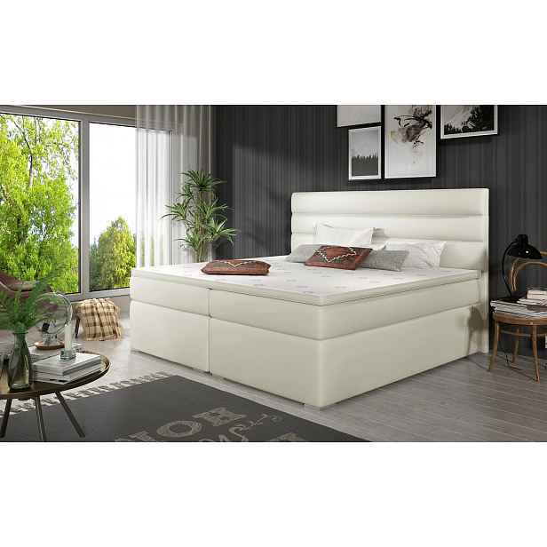 Kontinentální postel 180x200 SERION - světle béžová eko kůže