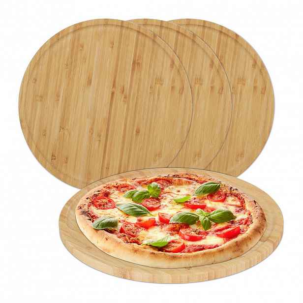 Relaxdays PIZZATALÍŘE Přírodní 4-dílná sada bambusové 32 cm