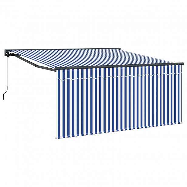 vidaXL Stahovací markýza Modrá a bílá 350 x 250 cm Polyester a hliník