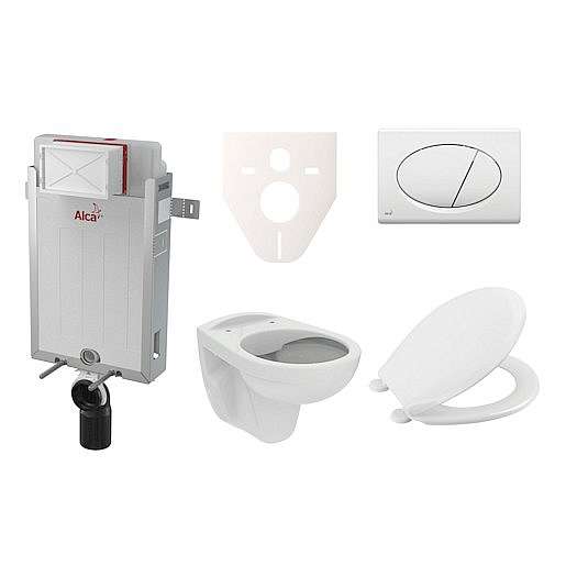 Závěsný set WC S-line PRO rimless, nádržka Alcaplast Renovmodul, tlačítko bílé SIKOAP1