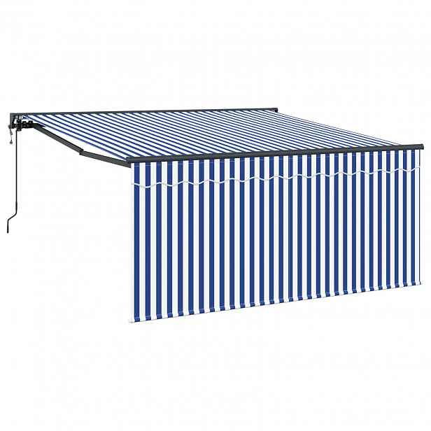 vidaXL Stahovací markýza Modrá a bílá 350 x 250 cm Polyester a hliník
