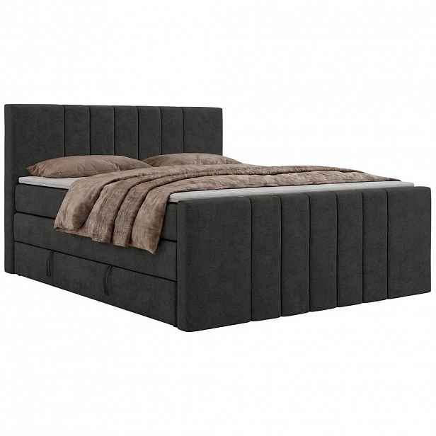 MKS POSTEL BOXSPRING INERO DUO KING 160/200 - Tmavě šedá Strukturovaná látka - Topper Visco - H4