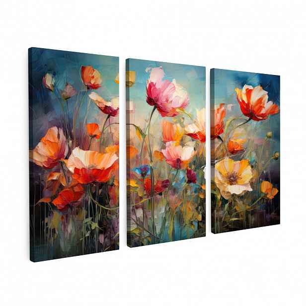 MuchoWow OBRAZ NA PLÁTNĚ 3dílná sada Květiny - barevné - abstraktní 90x60 cm