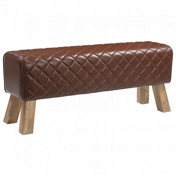 vidaXL lavice 110 x 30 x 45 cm Pravá kůže Hnědý kosočtverec