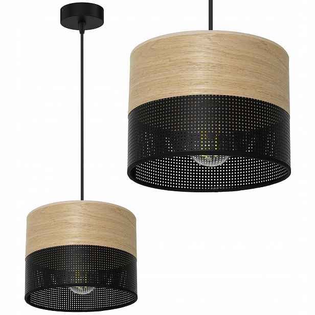 Závěsná Lampa Lustr Stínidlo S Otvory Dřevo 20 CM E27 Led Polská Lampa