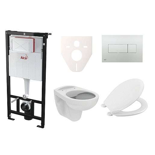 Závěsný set WC S-line PRO rimless, nádržka Alcaplast Sádromodul, tlačítko chrom lesk SIKOASP5