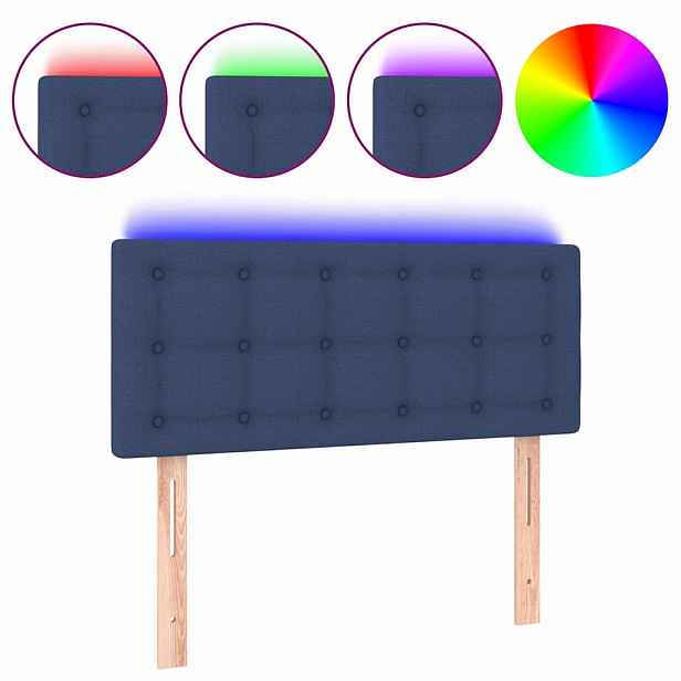 vidaXL Čelo postele s LED modré 80 x 5 x 78/88 cm textil