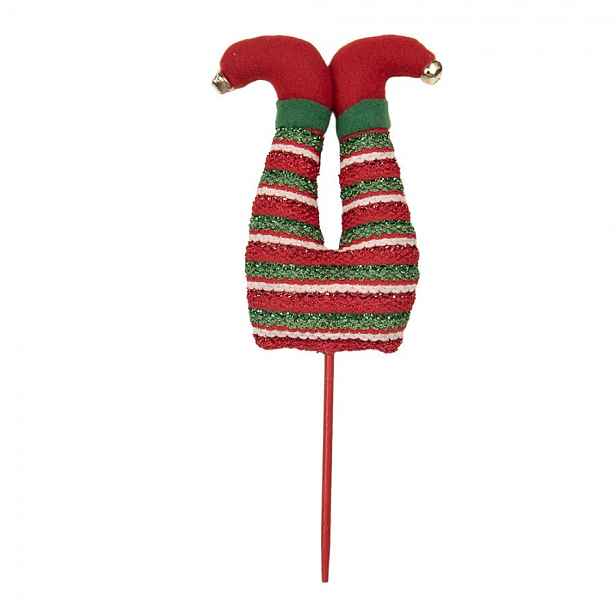 Červený vánoční zápich nohy skřítek Elf - 13*5*33 cm Clayre & Eef