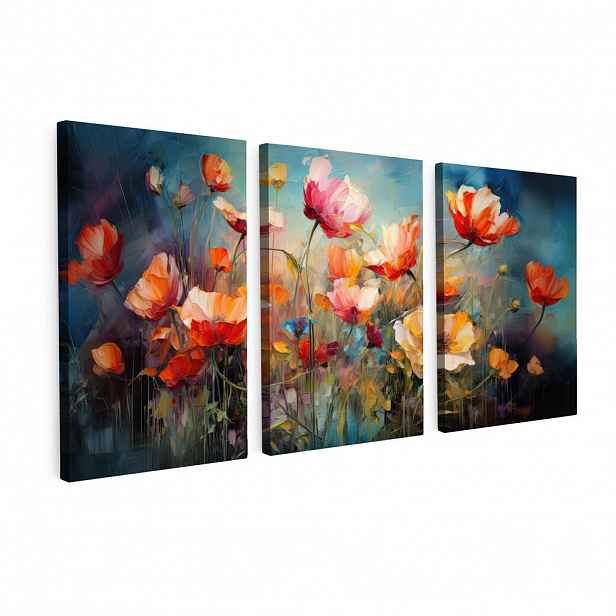 MuchoWow OBRAZ NA PLÁTNĚ 3dílná sada Květiny - barevné - abstraktní 120x60 cm