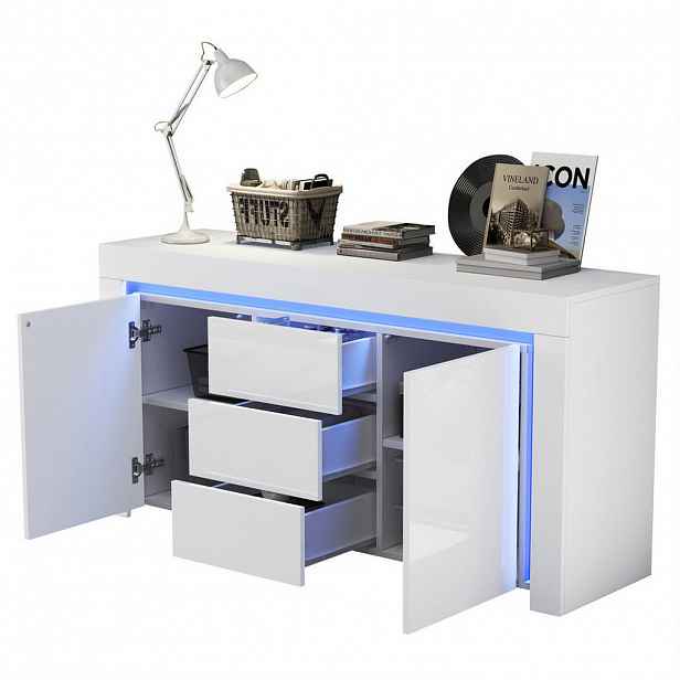 OKWISH BOČNÍ skříň 140/40/65 cm bílá z MDF s LED osvětlením a vysokým leskem