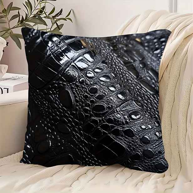 TEMU 1ks Povlak na polštář, Černý povlak na polštář s potiskem imitace krokodýlí kůže, 45cm*45cm, Měkká a hladká polyesterová tkanina s krátkým