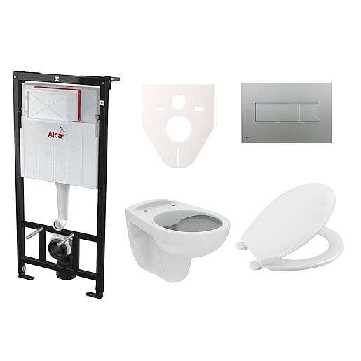 Závěsný set WC S-line PRO rimless, nádržka Alcaplast Sádromodul, tlačítko chrom mat SIKOASP6