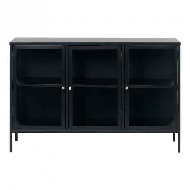 Černá komoda s prosklenými dveřmi Unique Furniture Carmel, délka 132 cm
