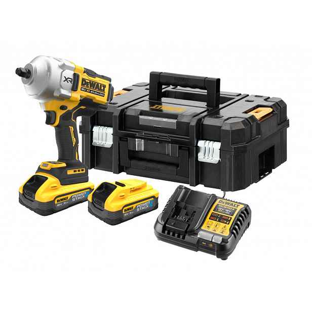 DeWALT - 18V AKU rázový utahovák, 2x aku 5,0 Ah POWERSTACK, nabíječka DCF961H2T
