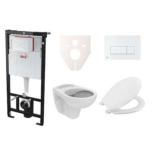 Závěsný set WC S-line PRO rimless, nádržka Alcaplast Sádromodul, tlačítko bílé SIKOASP7