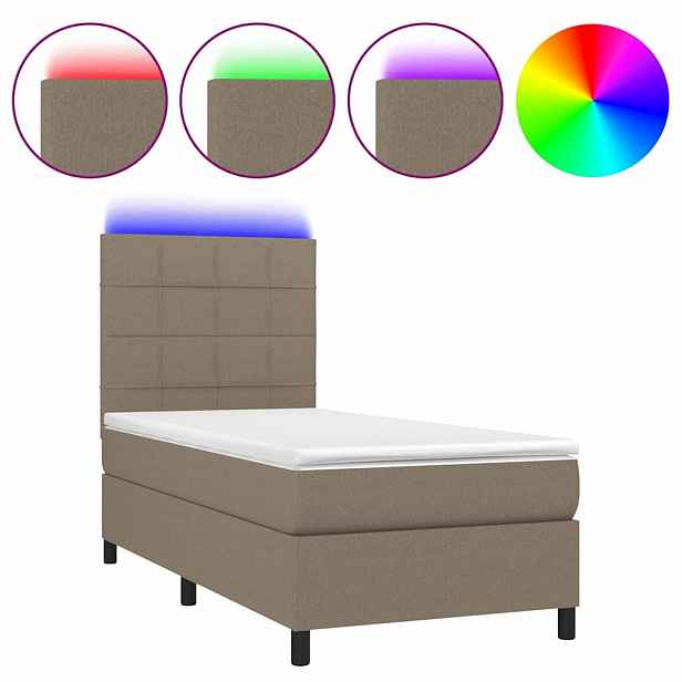 vidaXL Box spring postel s matrací a LED taupe 90x190 cm textil