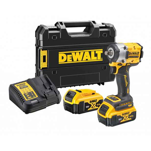 DeWALT - 18V AKU rázový utahovák, 2x aku 5,0 Ah XR, nabíječka DCF921P2T