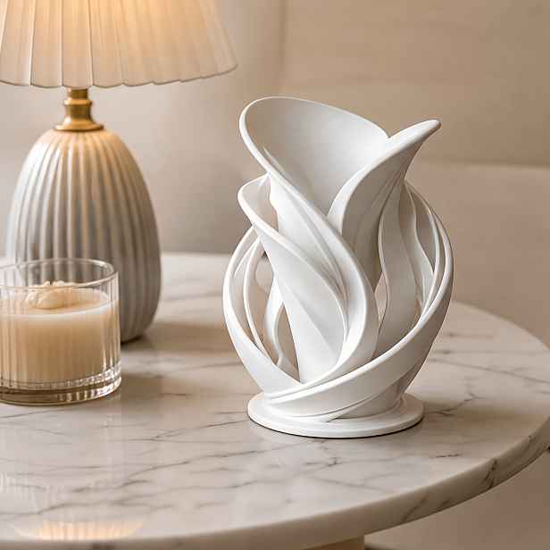 TEMU Moderní abstraktní váza z bílého porcelánu se zkrouceným vzorem, dutá dekorativní váza s vlnkovým tvarem, umělecký styl stolního středového