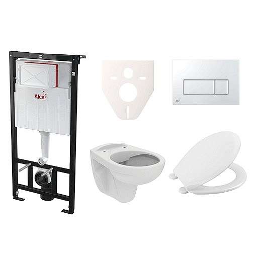 Závěsný set WC S-line PRO rimless, nádržka Alcaplast Sádromodul, tlačítko chrom lesk SIKOASP8