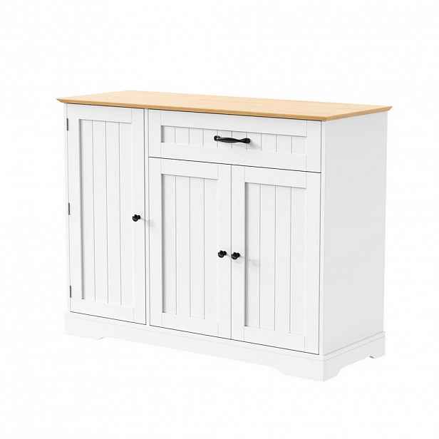 Modfu KOMODA z MDF 107x40x84 cm bílá v dekoru přírodního dřeva se 3 dvířky a zásuvkou, s nastavitelnými policemi