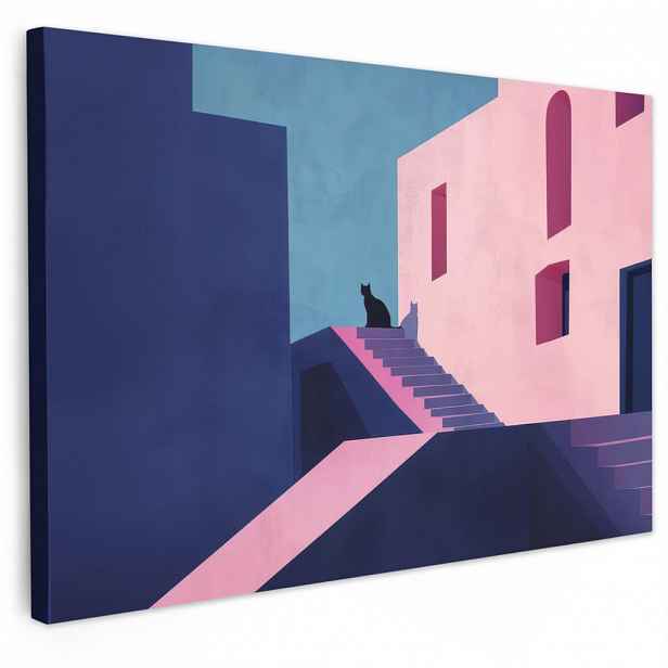 MuchoWow OBRAZ NA PLÁTNĚ Kočka - Schody - Budovy - Kontrasty stínů 120x80 cm