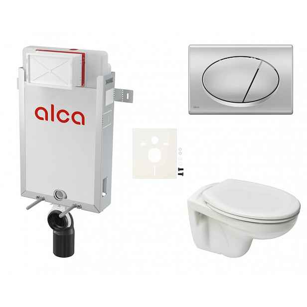 Závěsný set WC S-line PRO rimless, nádržka Alcaplast Renovmodul, tlačítko chrom mat SIKOAP3