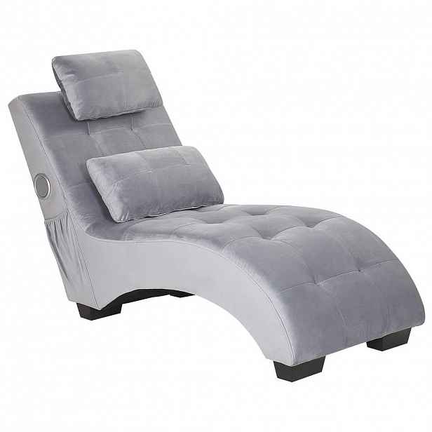 Beliani ČALOUNĚNÉ LEHÁTKO CHAISE LONGUE Sametová látka Šedé Simorre