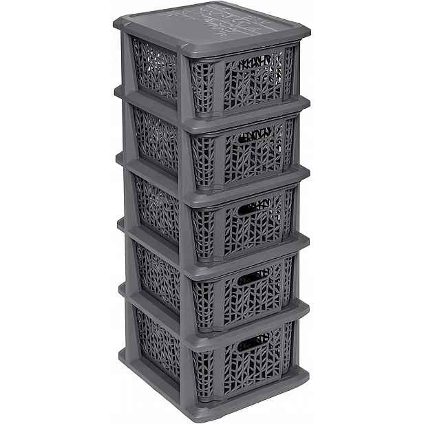 Branq Koupelnový regál, ratanová komoda, 5x šuplík