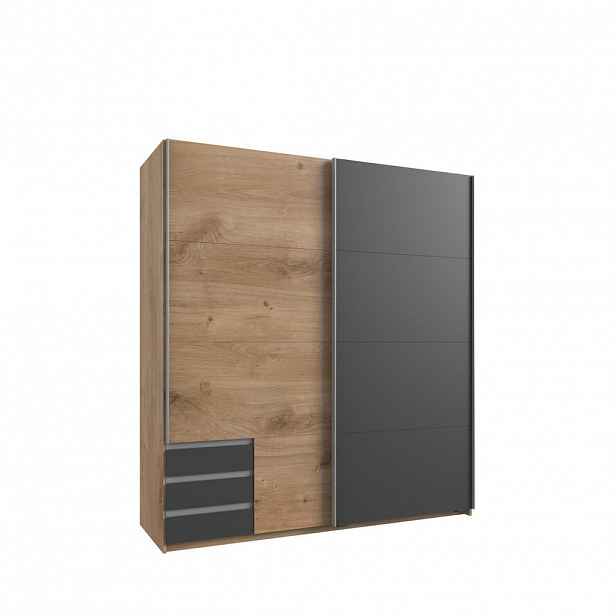 luma-home SKŘÍŇ S VZDUŠNÝMI DVEŘMI, 2dveřová, 179 × 65 × 198 cm (Š×H×V), šatní skříň v dekoru dubu, 1x dveře a viditelné zásuvky v barvě grafitu / 226